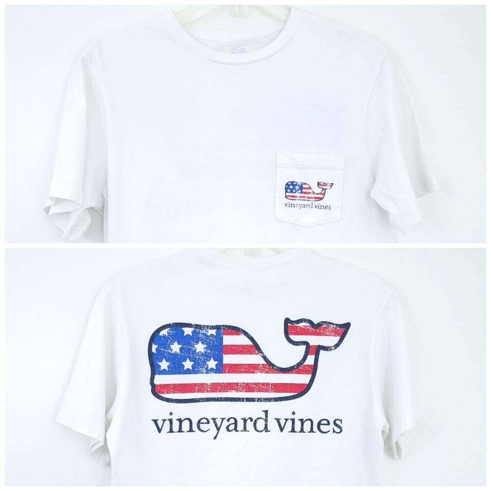 Vineyard Vines Patriot White Pocket T-Shirt Flag Whale Graphic Shirt XS Men